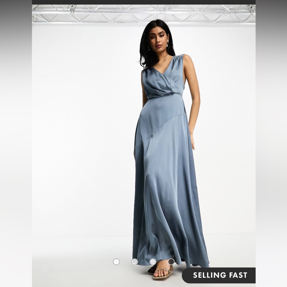 ASOS EDITION satin maxi dress with wrap bodice in dusky blue